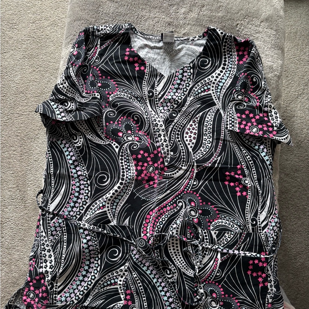 Barco Uniforms Black and Pink Swirl Blouse